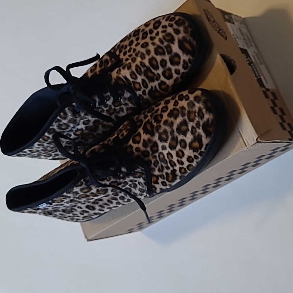 Vans Leopard Print High-Top Sneakers in Black and Brown